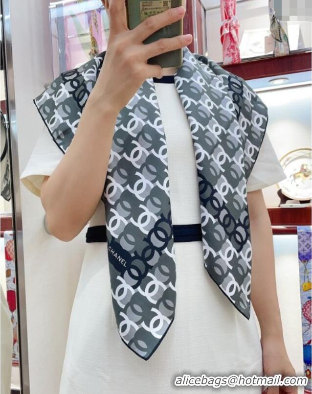 Luxury Discount Chanel Silk Sqaure Scarf 90x90cm with CC Allover 0619 Grey 2024