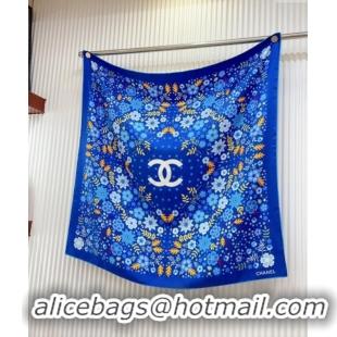 Low Cost Chanel Silk Sqaure Scarf 90x90cm with Flora 0619 Blue 2024