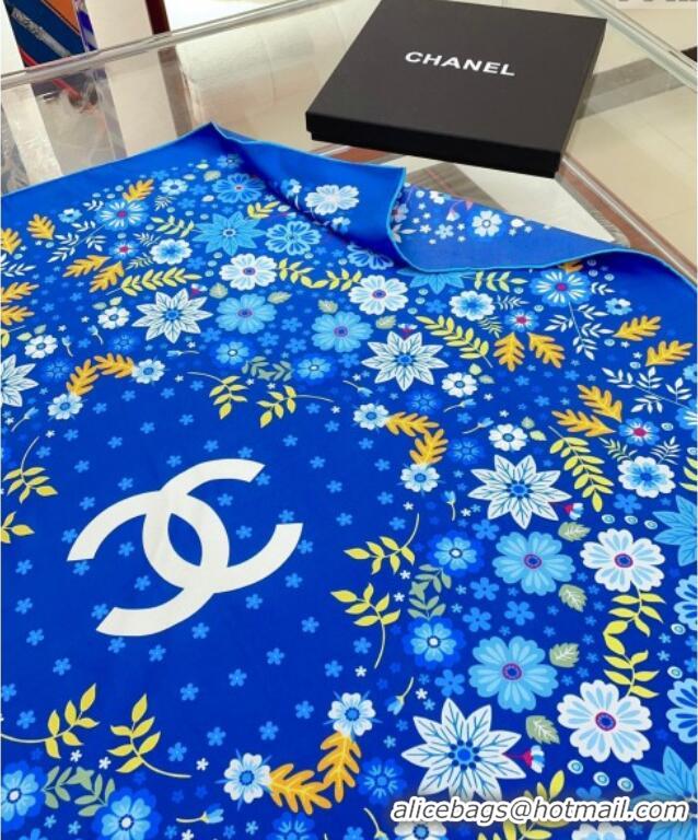 Low Cost Chanel Silk Sqaure Scarf 90x90cm with Flora 0619 Blue 2024