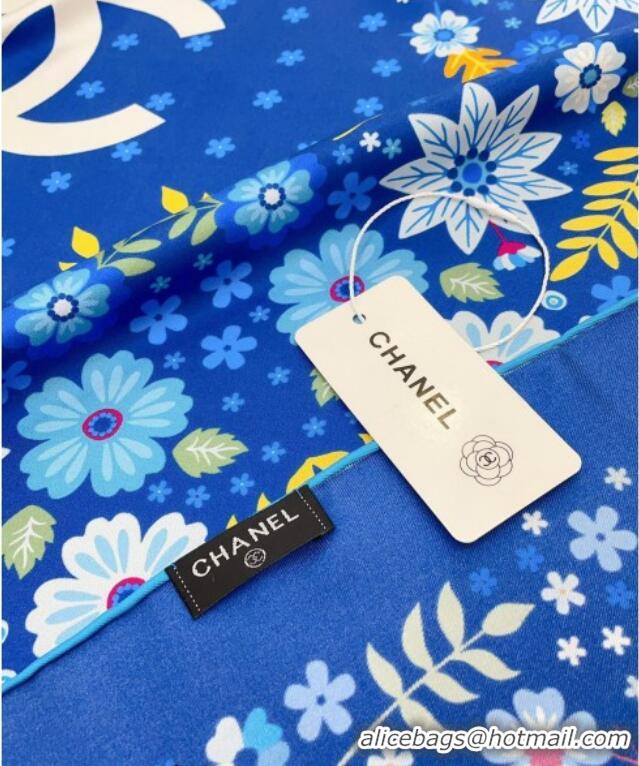 Low Cost Chanel Silk Sqaure Scarf 90x90cm with Flora 0619 Blue 2024