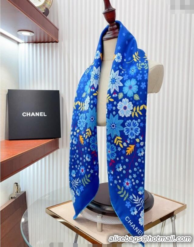 Low Cost Chanel Silk Sqaure Scarf 90x90cm with Flora 0619 Blue 2024