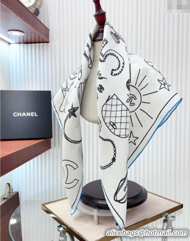 Pretty Style Chanel Silk Sqaure Scarf 90x90cm 061905 White 2024