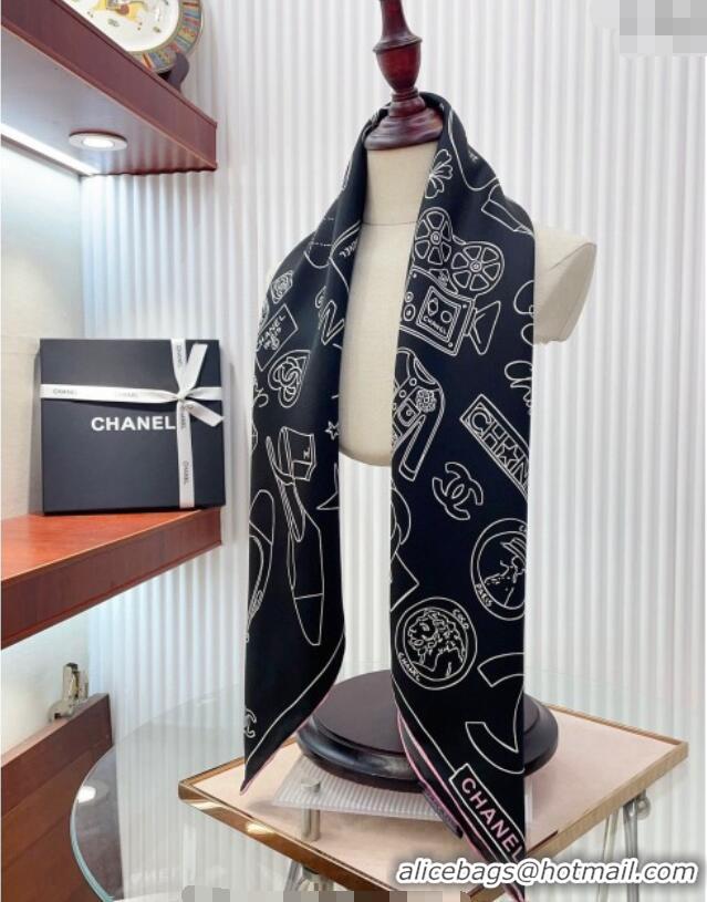 Top Design Chanel Silk Sqaure Scarf 90x90cm 061905 Black 2024