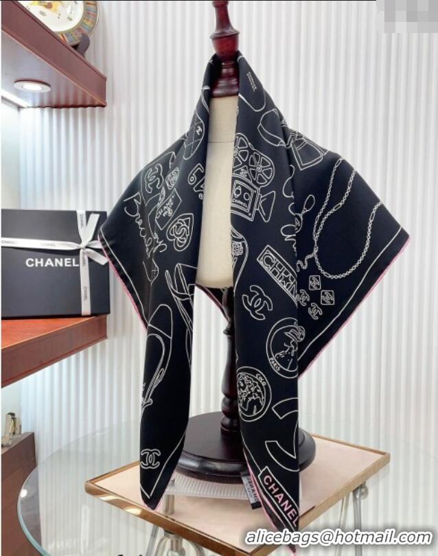 Top Design Chanel Silk Sqaure Scarf 90x90cm 061905 Black 2024