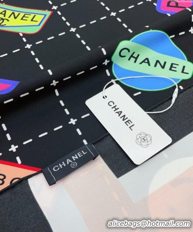 Luxury Cheap Chanel Silk Sqaure Scarf 90x90cm 061902 Black 2024