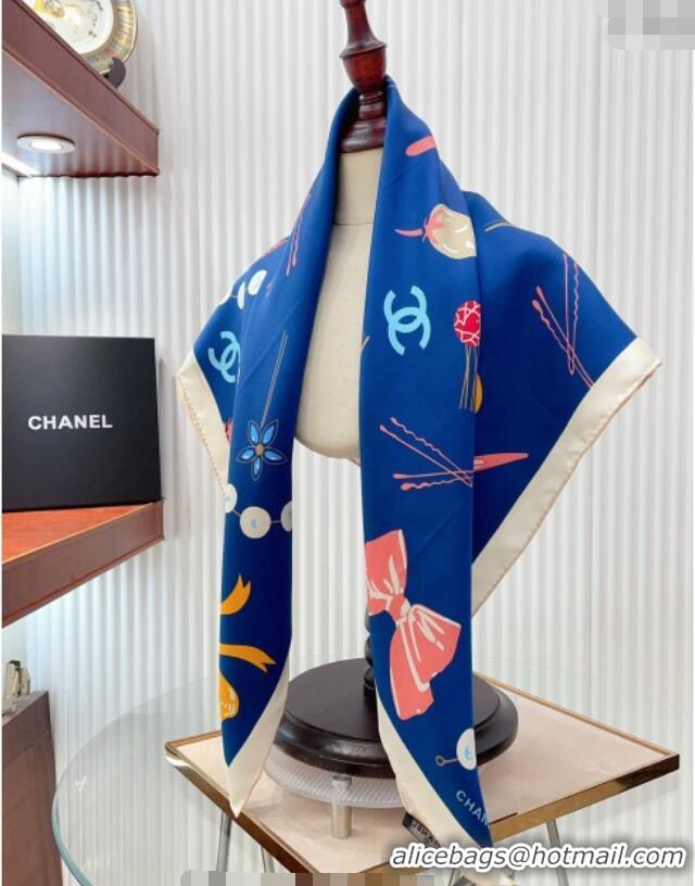 Well Crafted Chanel Silk Sqaure Scarf 90x90cm 061906 Blue 2024