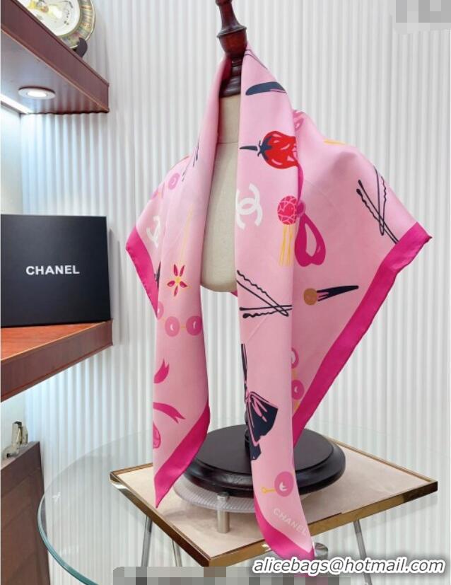 Traditional Discount Chanel Silk Sqaure Scarf 90x90cm 061906 Pink 2024