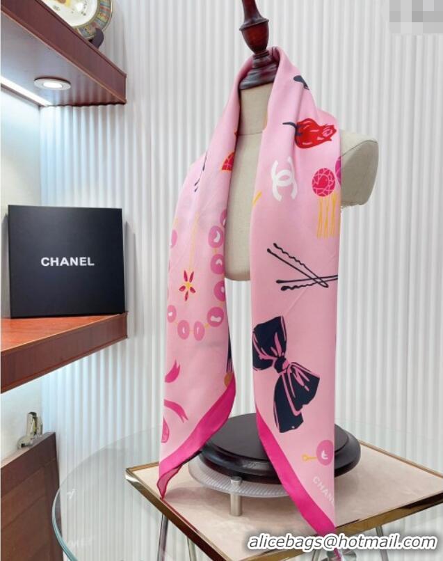 Traditional Discount Chanel Silk Sqaure Scarf 90x90cm 061906 Pink 2024