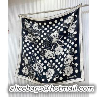 Popular Style Chanel Silk Square Scarf 90x90cm with Camellia Flora 0619 Black 2024