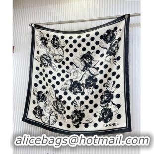 Low Cost Chanel Silk Square Scarf 90x90cm with Camellia Flora 0619 White 2024