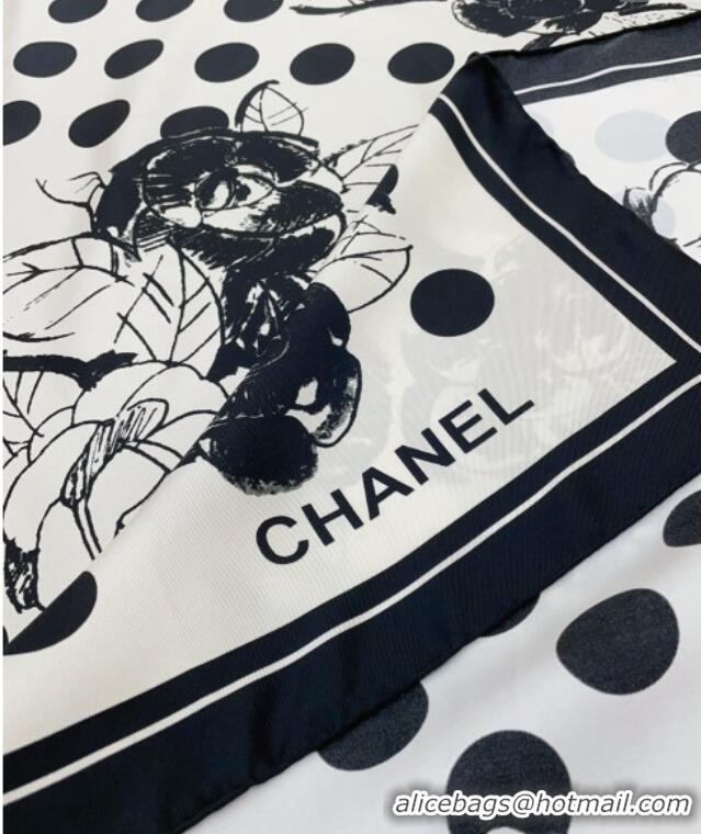 Low Cost Chanel Silk Square Scarf 90x90cm with Camellia Flora 0619 White 2024