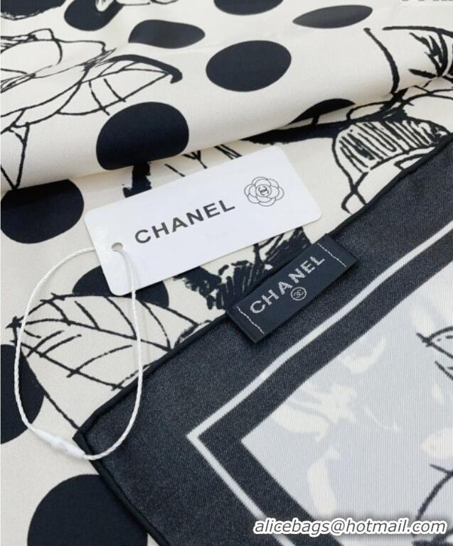 Low Cost Chanel Silk Square Scarf 90x90cm with Camellia Flora 0619 White 2024