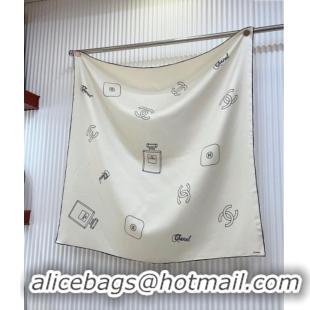 Most Popular Chanel Silk Square Scarf 90x90cm with Bottle Print 0619 White 2024