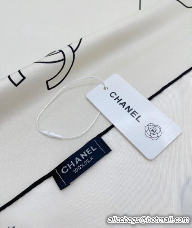 Most Popular Chanel Silk Square Scarf 90x90cm with Bottle Print 0619 White 2024