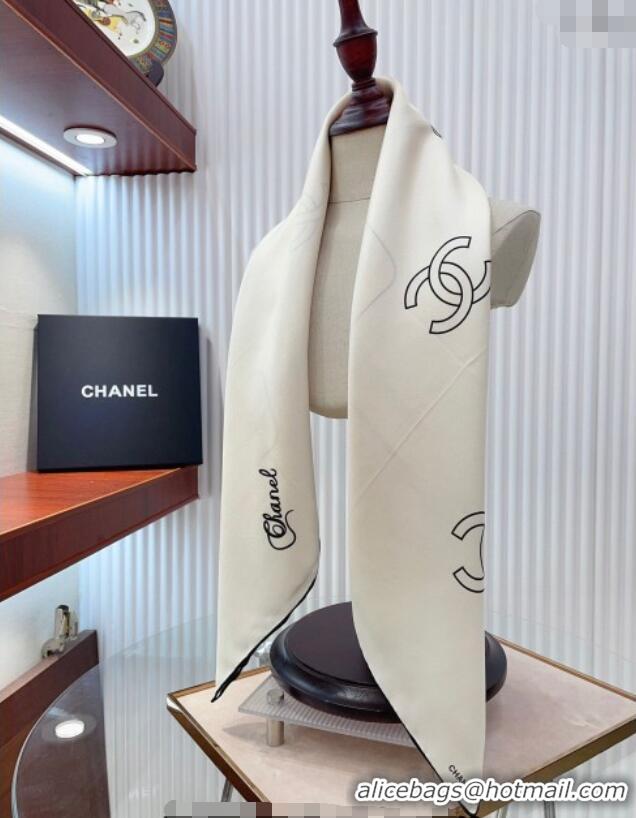 Most Popular Chanel Silk Square Scarf 90x90cm with Bottle Print 0619 White 2024