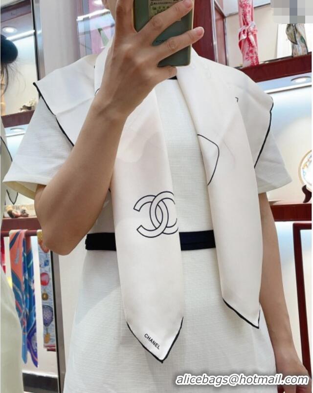 Most Popular Chanel Silk Square Scarf 90x90cm with Bottle Print 0619 White 2024