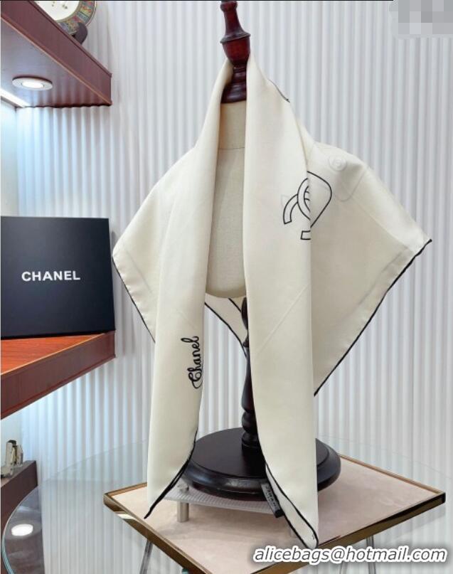 Most Popular Chanel Silk Square Scarf 90x90cm with Bottle Print 0619 White 2024