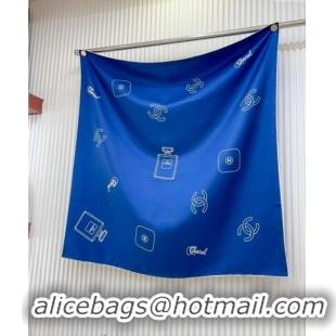 Best Product Chanel Silk Square Scarf 90x90cm with Bottle Print 0619 Blue 2024