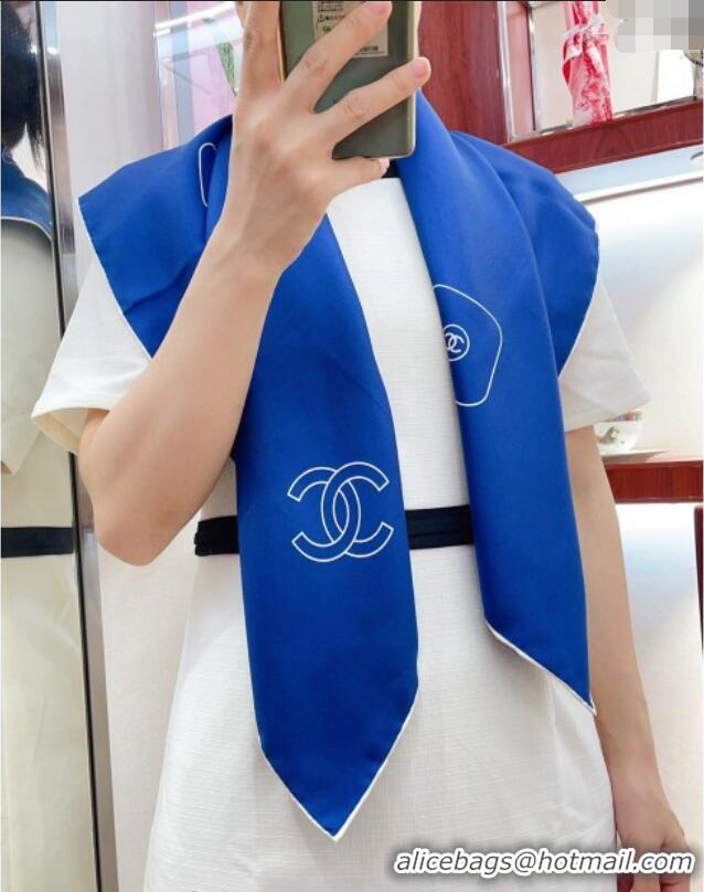 Best Product Chanel Silk Square Scarf 90x90cm with Bottle Print 0619 Blue 2024