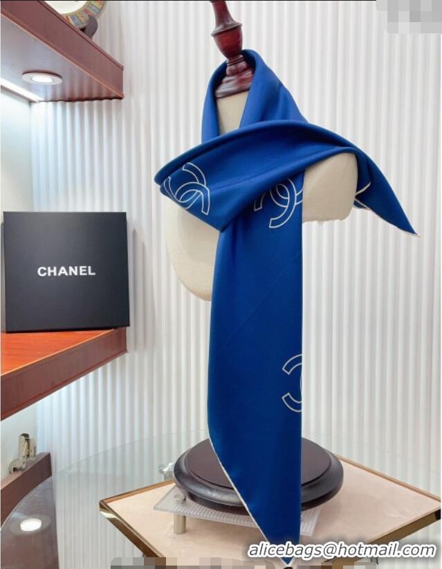 Best Product Chanel Silk Square Scarf 90x90cm with Bottle Print 0619 Blue 2024