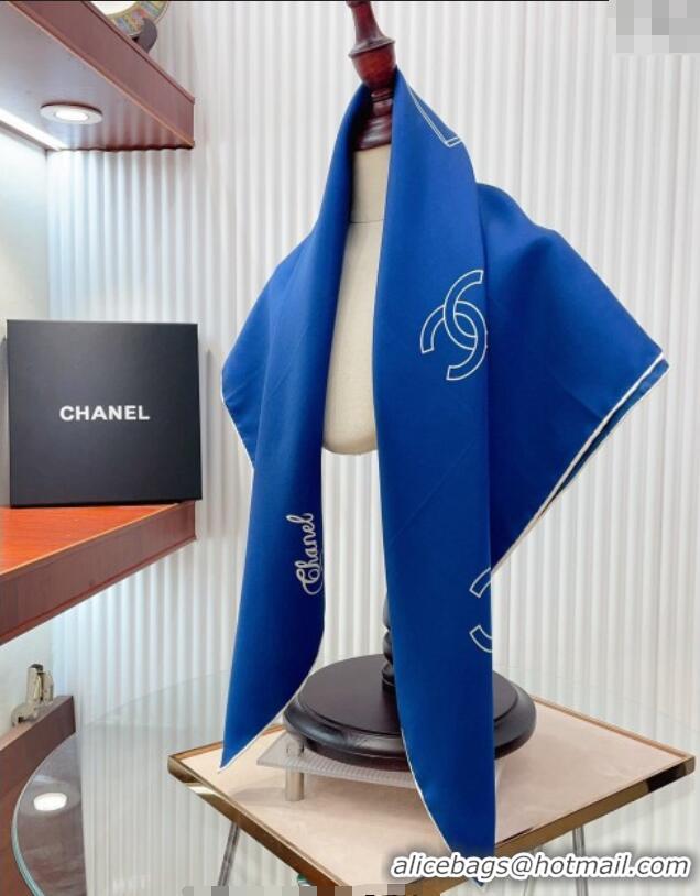 Best Product Chanel Silk Square Scarf 90x90cm with Bottle Print 0619 Blue 2024