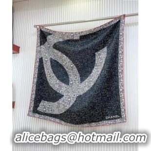 Top Design Chanel Silk Square Scarf 90x90cm with Maxi CC 0619 Black 2024