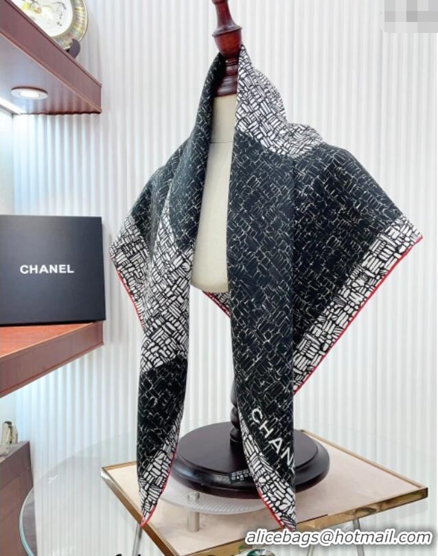 Top Design Chanel Silk Square Scarf 90x90cm with Maxi CC 0619 Black 2024