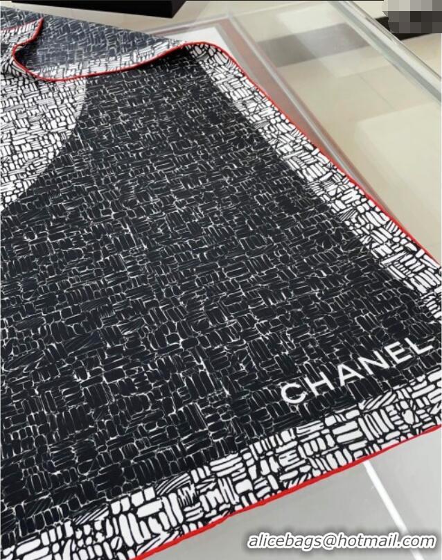 Top Design Chanel Silk Square Scarf 90x90cm with Maxi CC 0619 Black 2024