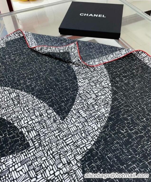 Top Design Chanel Silk Square Scarf 90x90cm with Maxi CC 0619 Black 2024