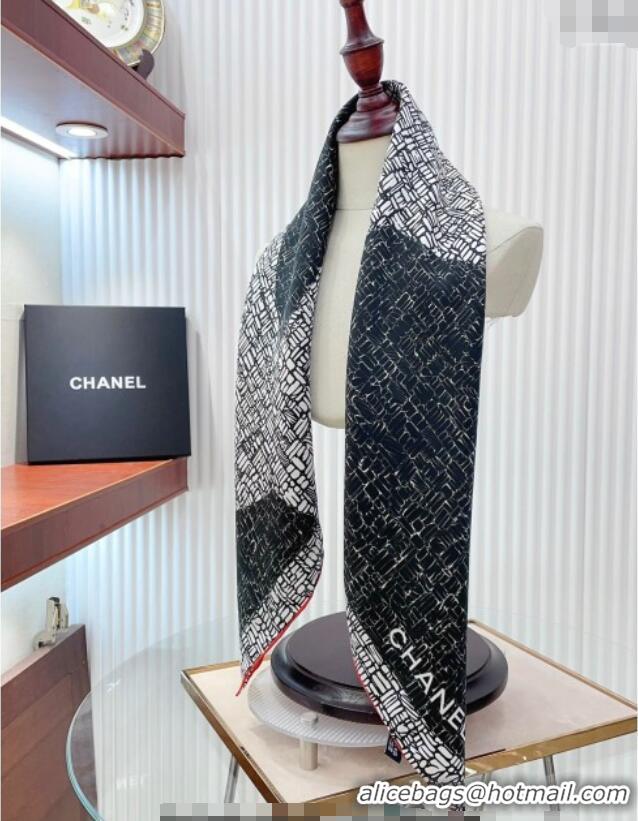 Top Design Chanel Silk Square Scarf 90x90cm with Maxi CC 0619 Black 2024