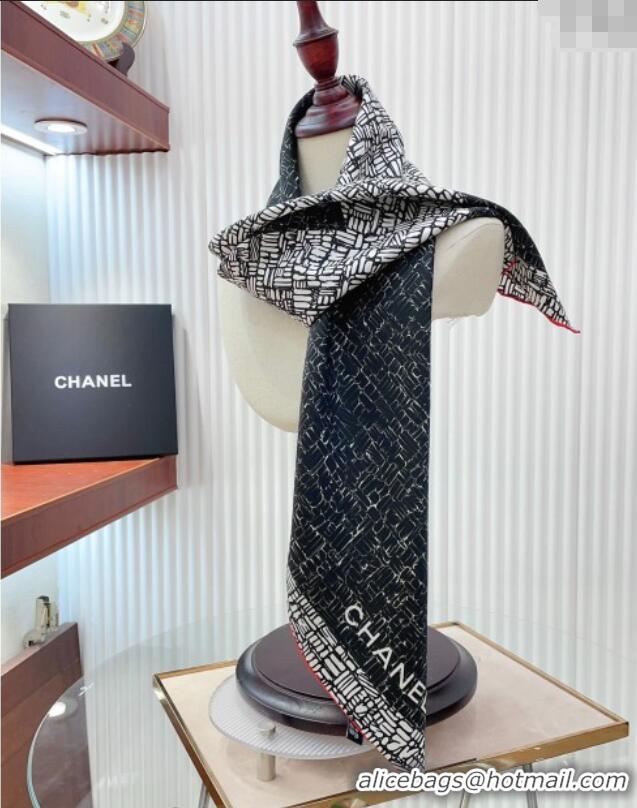 Top Design Chanel Silk Square Scarf 90x90cm with Maxi CC 0619 Black 2024