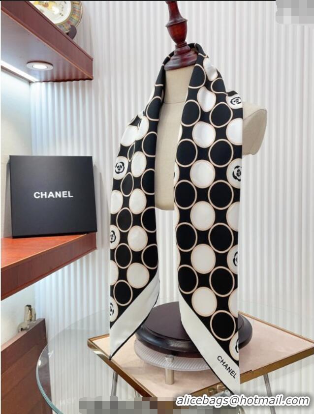 Luxury Cheap Chanel Silk Square Scarf 90x90cm with Round Print 0619 Black 2024