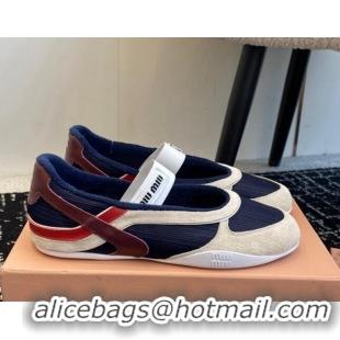 Shop Duplicate Miu Miu Mesh and Suede Ballerinas Sneakers Dark Blue 1228001