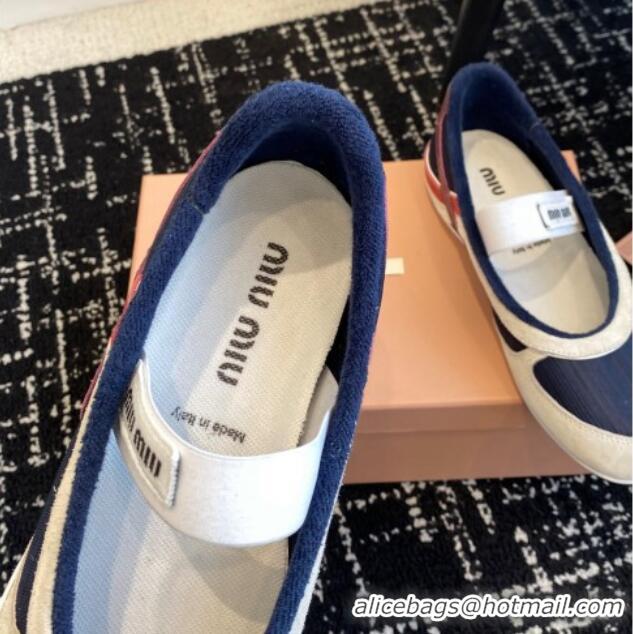 Shop Duplicate Miu Miu Mesh and Suede Ballerinas Sneakers Dark Blue 1228001