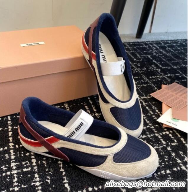 Shop Duplicate Miu Miu Mesh and Suede Ballerinas Sneakers Dark Blue 1228001