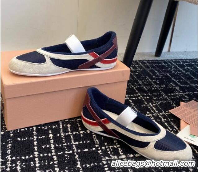 Shop Duplicate Miu Miu Mesh and Suede Ballerinas Sneakers Dark Blue 1228001