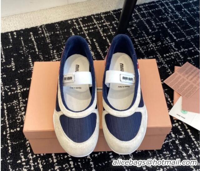 Shop Duplicate Miu Miu Mesh and Suede Ballerinas Sneakers Dark Blue 1228001