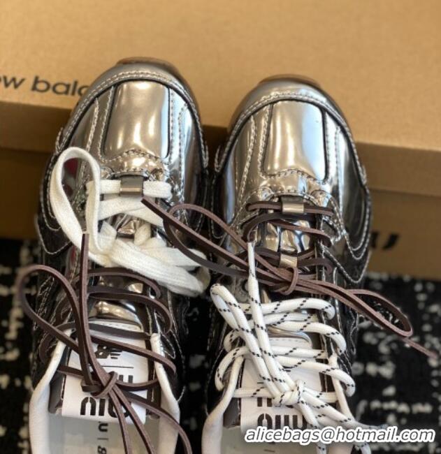 Top Design New Balance X Miu Miu 530 SL sneakers in patent leather Silver 1228009