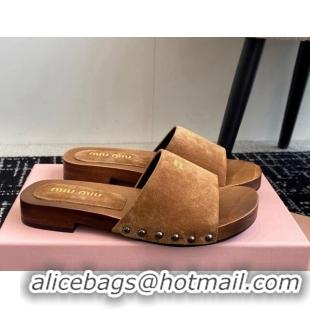 Pretty Style Miu Miu Suede Slides Sandal Brown 1228010