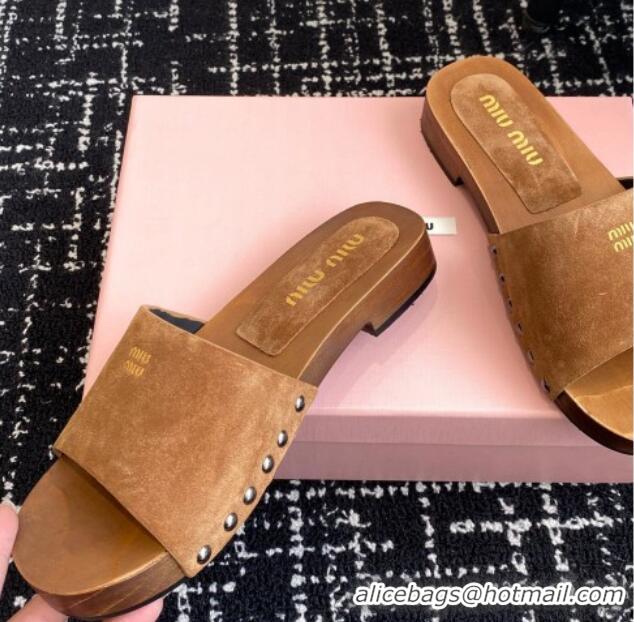 Pretty Style Miu Miu Suede Slides Sandal Brown 1228010