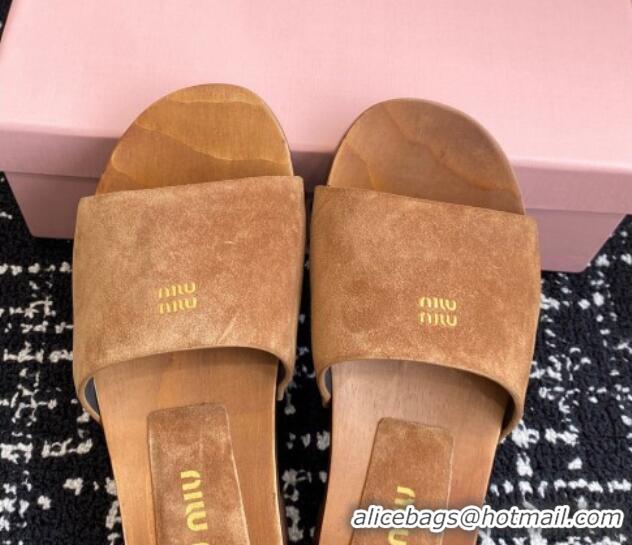 Pretty Style Miu Miu Suede Slides Sandal Brown 1228010