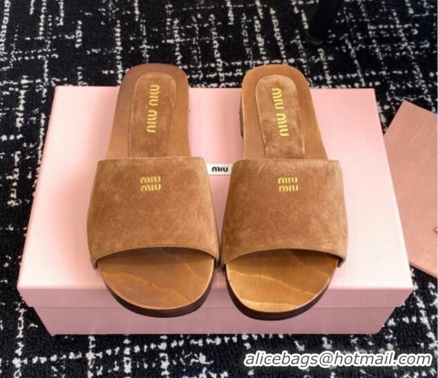 Pretty Style Miu Miu Suede Slides Sandal Brown 1228010