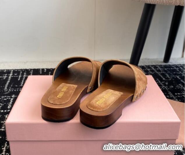 Pretty Style Miu Miu Suede Slides Sandal Brown 1228010