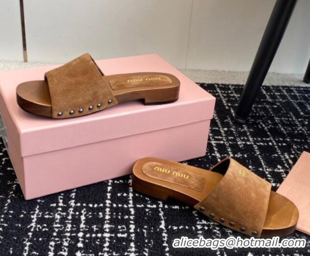 Pretty Style Miu Miu Suede Slides Sandal Brown 1228010