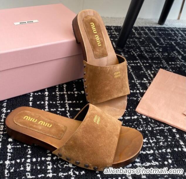 Pretty Style Miu Miu Suede Slides Sandal Brown 1228010