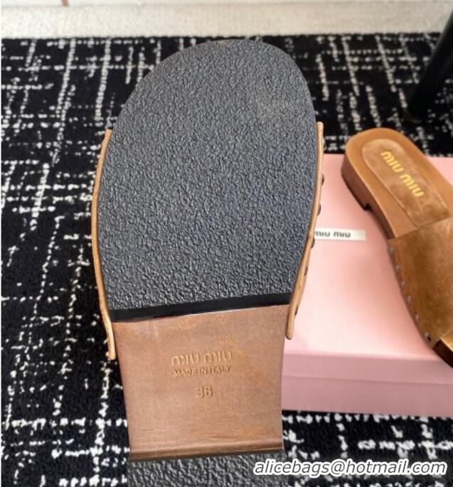 Pretty Style Miu Miu Suede Slides Sandal Brown 1228010