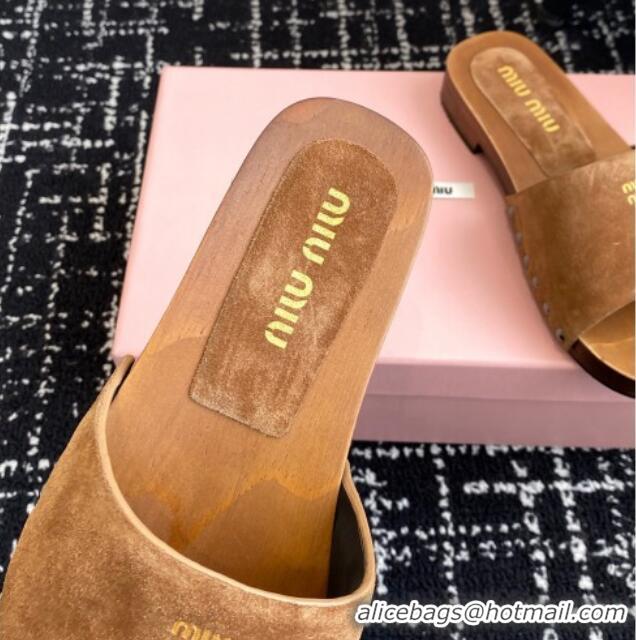 Pretty Style Miu Miu Suede Slides Sandal Brown 1228010