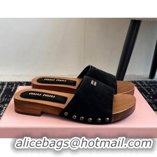 Luxury Discount Miu Miu Suede Slides Sandal Black 1228011