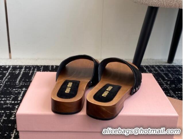 Luxury Discount Miu Miu Suede Slides Sandal Black 1228011