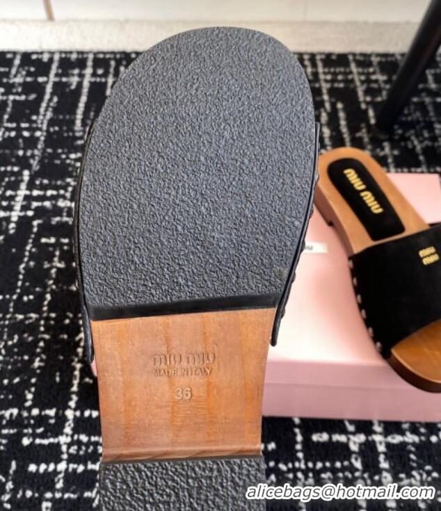 Luxury Discount Miu Miu Suede Slides Sandal Black 1228011